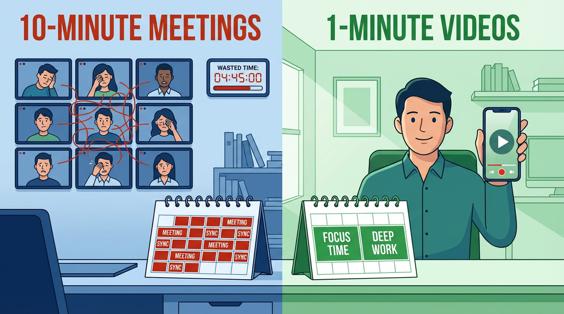 image showing 10 minutes meeting vs 1 min video camparison